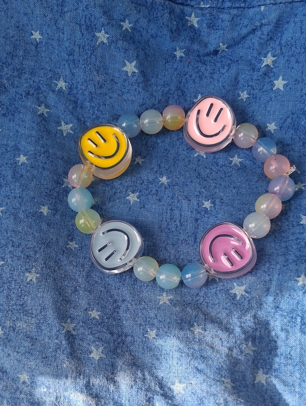 Pastel Smiley Bead Stretch Bracelet - Multicolor Pastel Smiles
